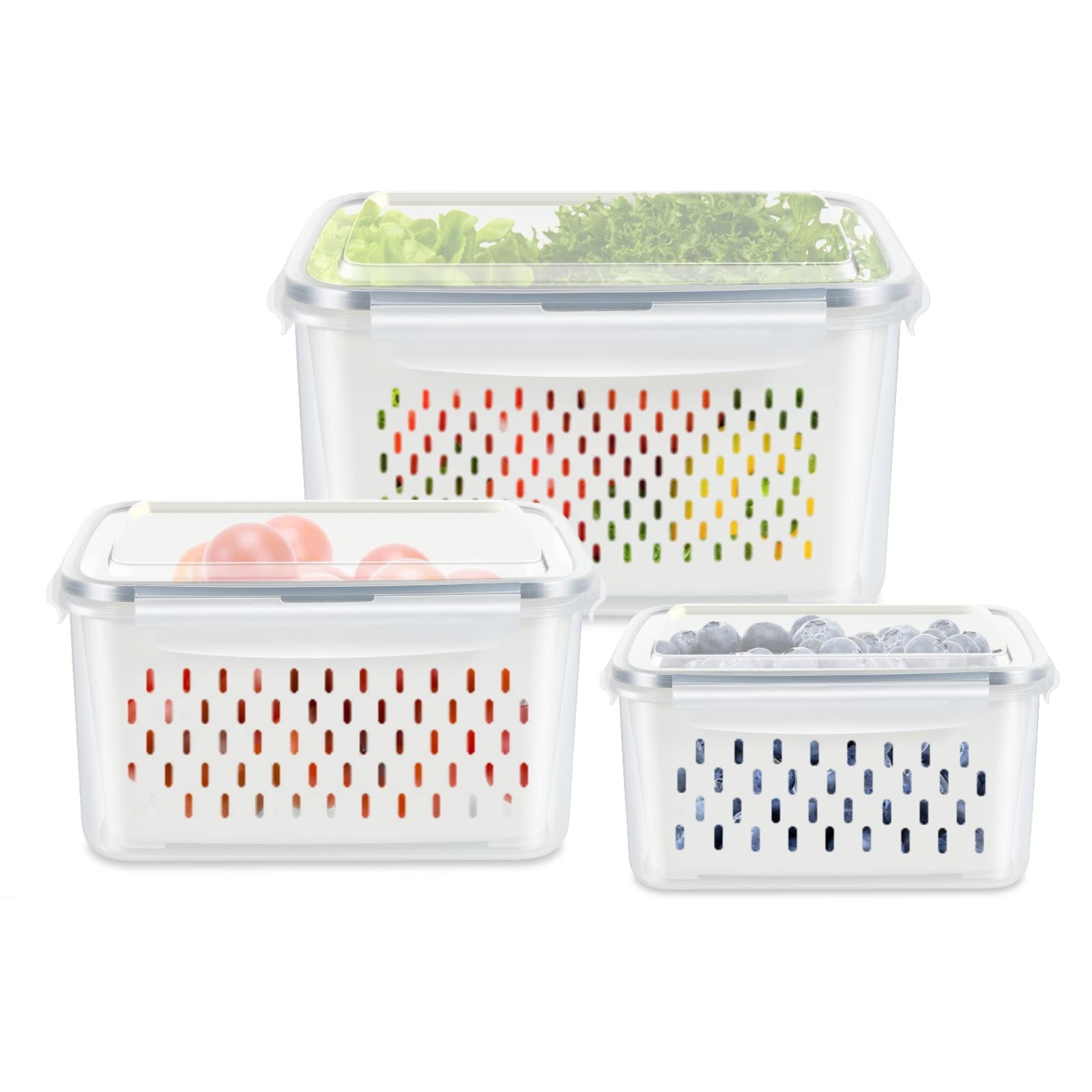 3 Pack Fruit Storage Containers for Fridge, Produce Saver Vegetable Container... gallery