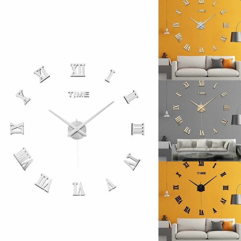 3D Large Mirror Surface Wall Clock Modern DIY Sticker Office Home Shop Art Decor gallery