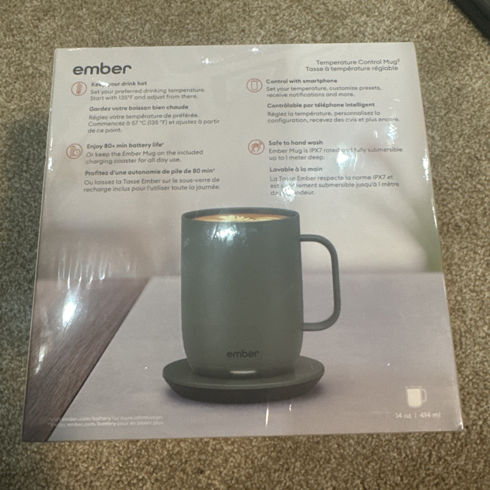 Ember Mug 2 Temperature Control Heated Smart Mug 14 oz Sage Green New Sealed gallery