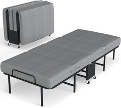 Portable Bed Foldable Rollaway Guest Bed with Mattress and Metal Frame 75″ x 38″