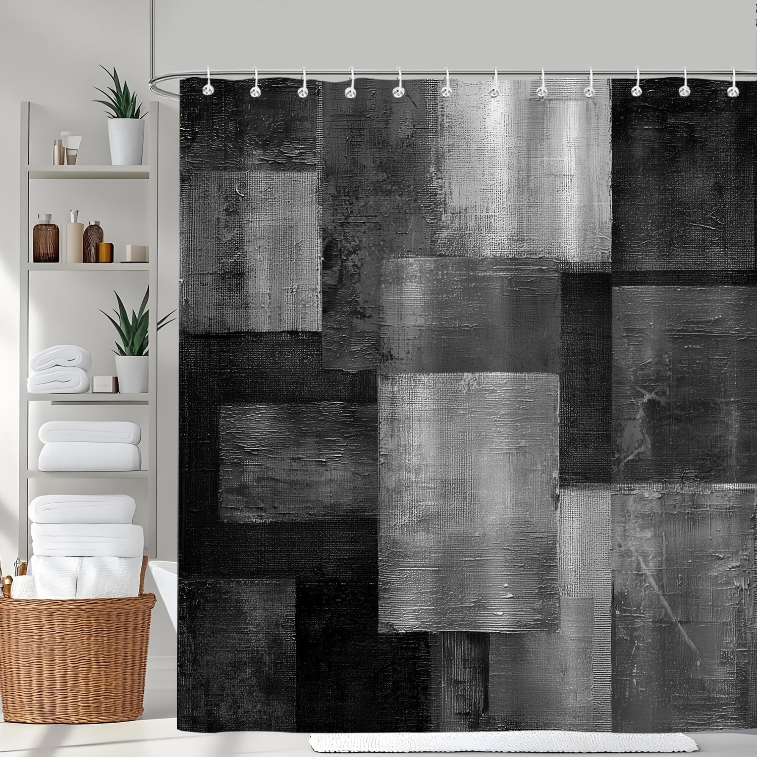 Abstract Black Grey White Shower Curtain Modern Art Waterproof Fabric 72x72 gallery