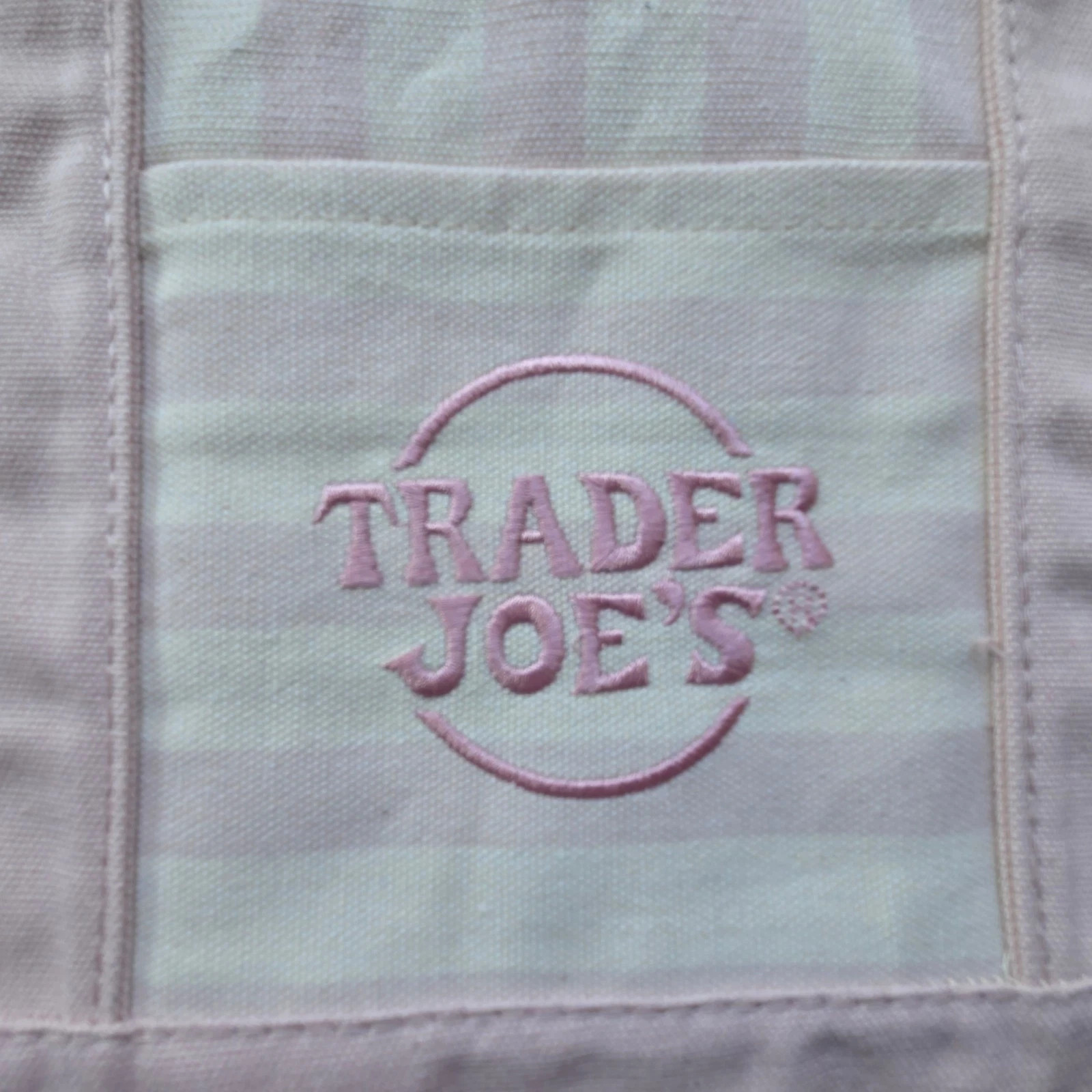 Trader Joe’s MINI Canvas Reusable Bag, with Off White or Tan, LIGHT PINK STRIPES gallery