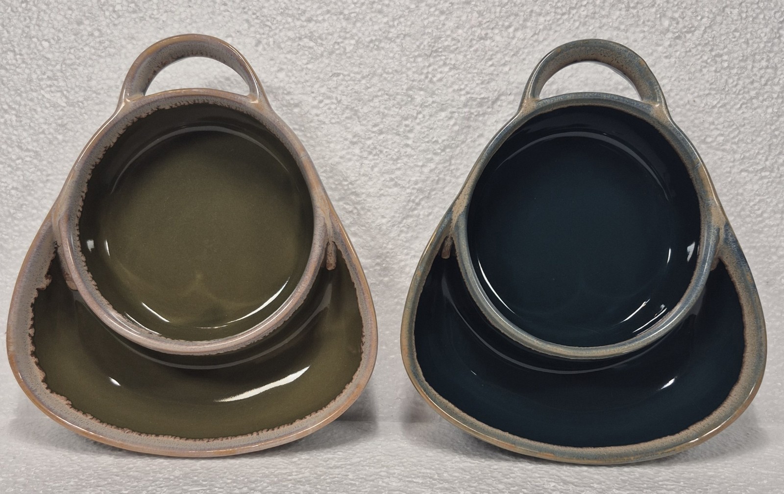 LTD Commodities Set Of 2 Stoneware Drip Glaze Dishes Soup/Cracker Chip Dip Bowl gallery