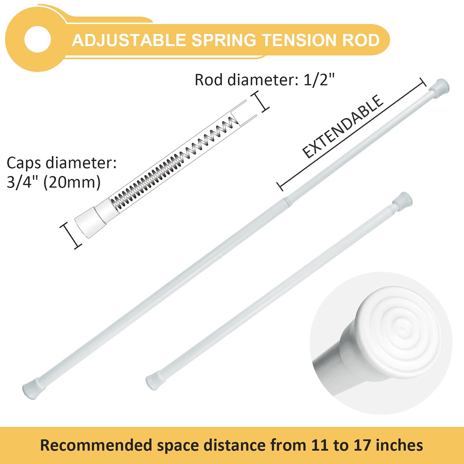 Small Tension Rods 2-Pack 11-17 Inch White for Windows Closets RV Cupboards gallery