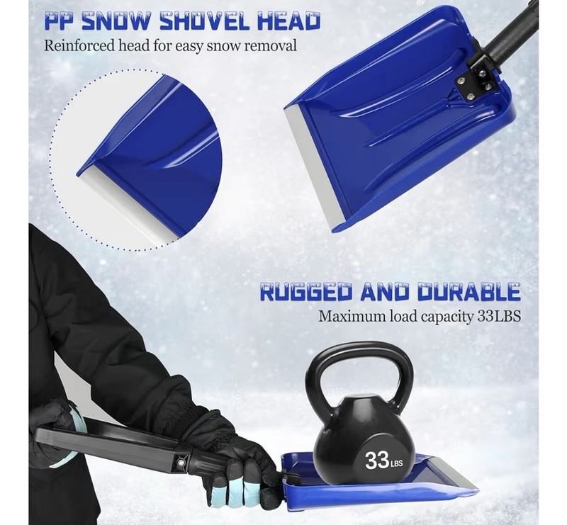 Orientools Folding Plastic Snow Shovel, Blue, 9” Aluminum Edge, D-Grip Handle gallery