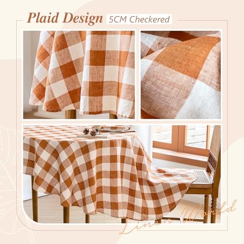 Linen World Gingham Tablecloth – Buffalo Plaid Round 90" (Round) Rust Plaid gallery