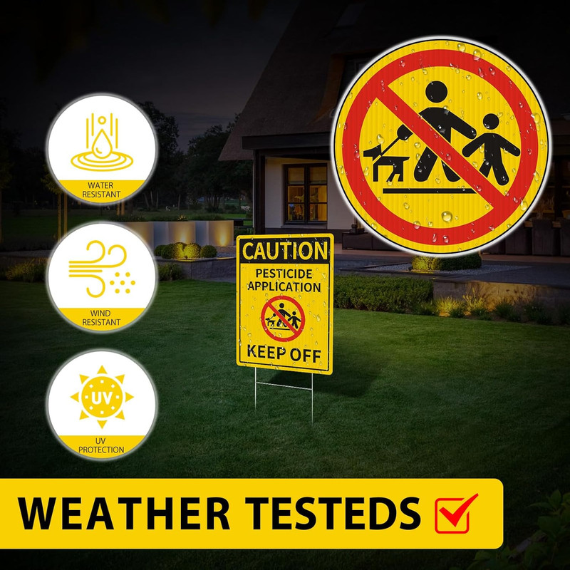 2 Pack Caution - Pesticide Application, Keep off Yard Sign with Metal Stakes, 12 gallery