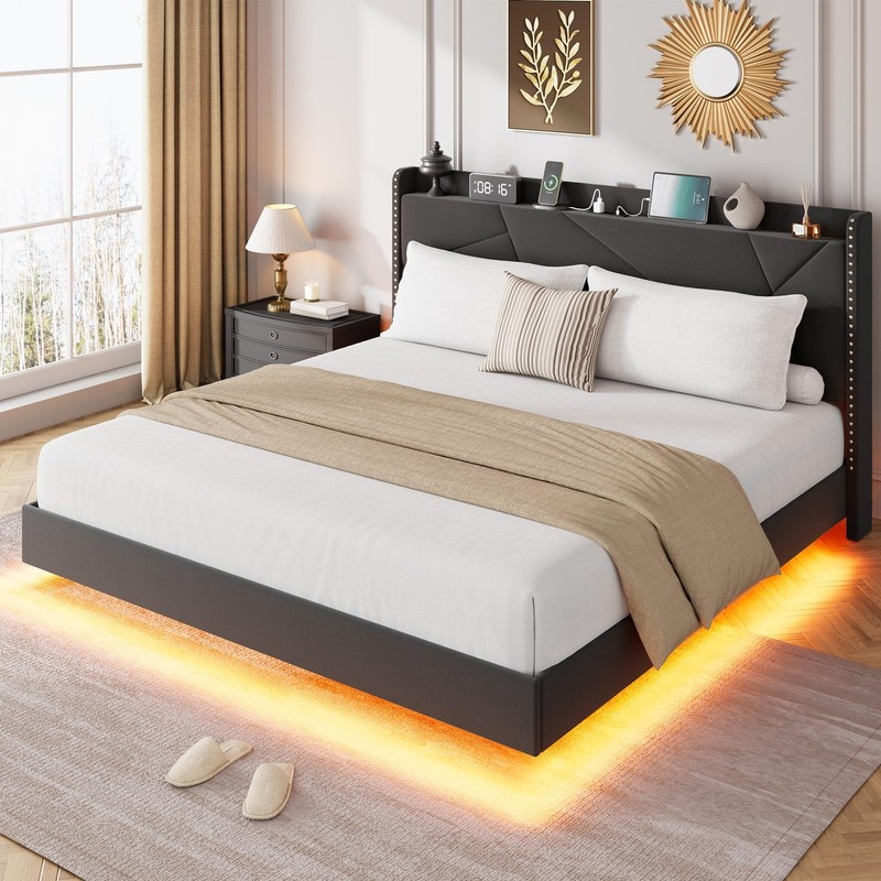 Full/Queen/King Size Floating Bed Frame Upholstered Platform Bed w/ LED Lights gallery