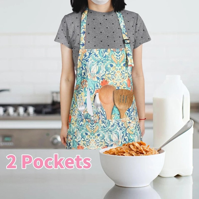 2 Pack Floral Aprons with Pocket Adjustable Kitchen Cooking Aprons for Women gallery