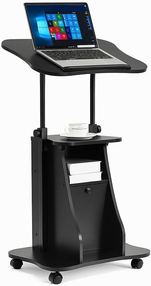 Mobile Laptop Podium, Height Adjustable Sit to Stand Desk with 1 Pack Black gallery