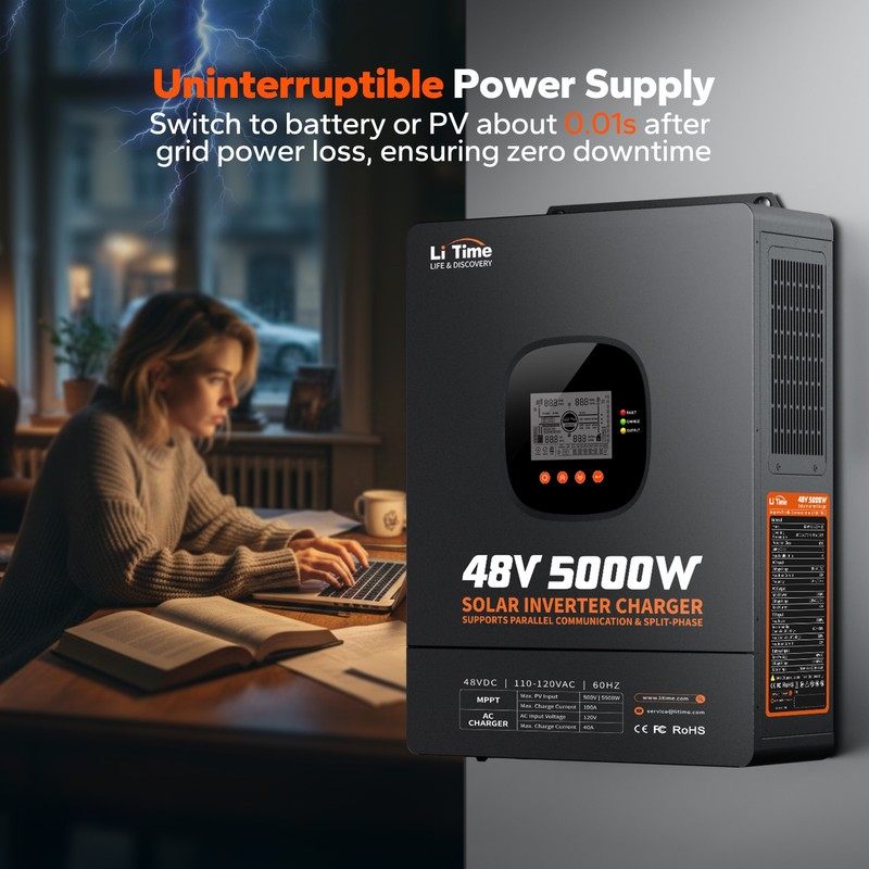 Refurbished LiTime 48V 5kW Split Phase All In One Solar Inverter Charger forHome gallery