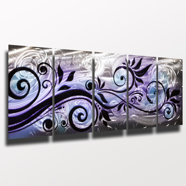 Large Modern Abstract Metal Wall Art Contemporary Painting Purple Blue Decor gallery