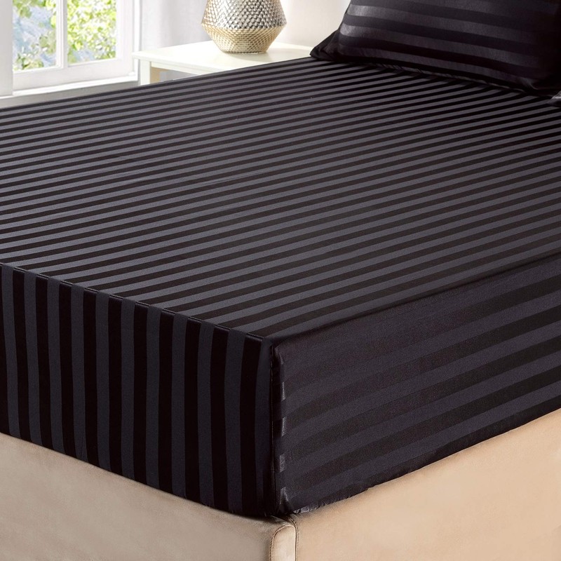 Satin-Silk Sheets California King Size Bed Set, Black Soft Cooling Deep Pocket C gallery