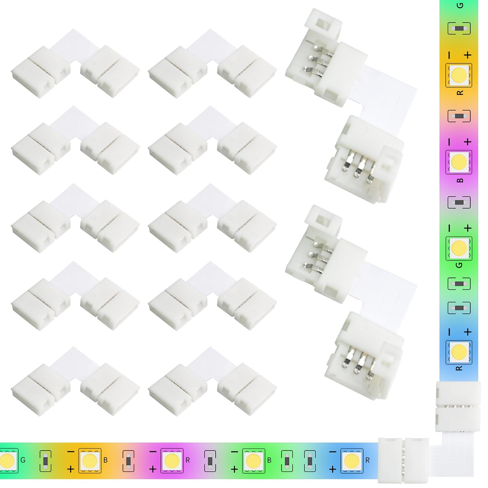 Yetaida 10PCS 3-Pin LED Strip Connectors, 8mm L-Shaped 3pin-8mm-L, white gallery