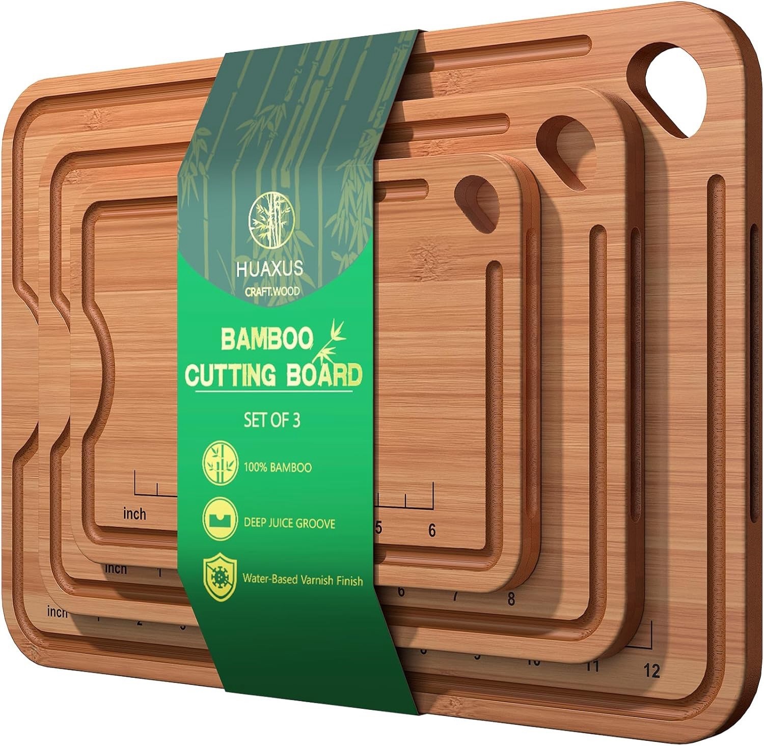 Wood Cutting Boards for Kitchen, Bamboo Cutting Boards with Deep Juice Grooves & gallery