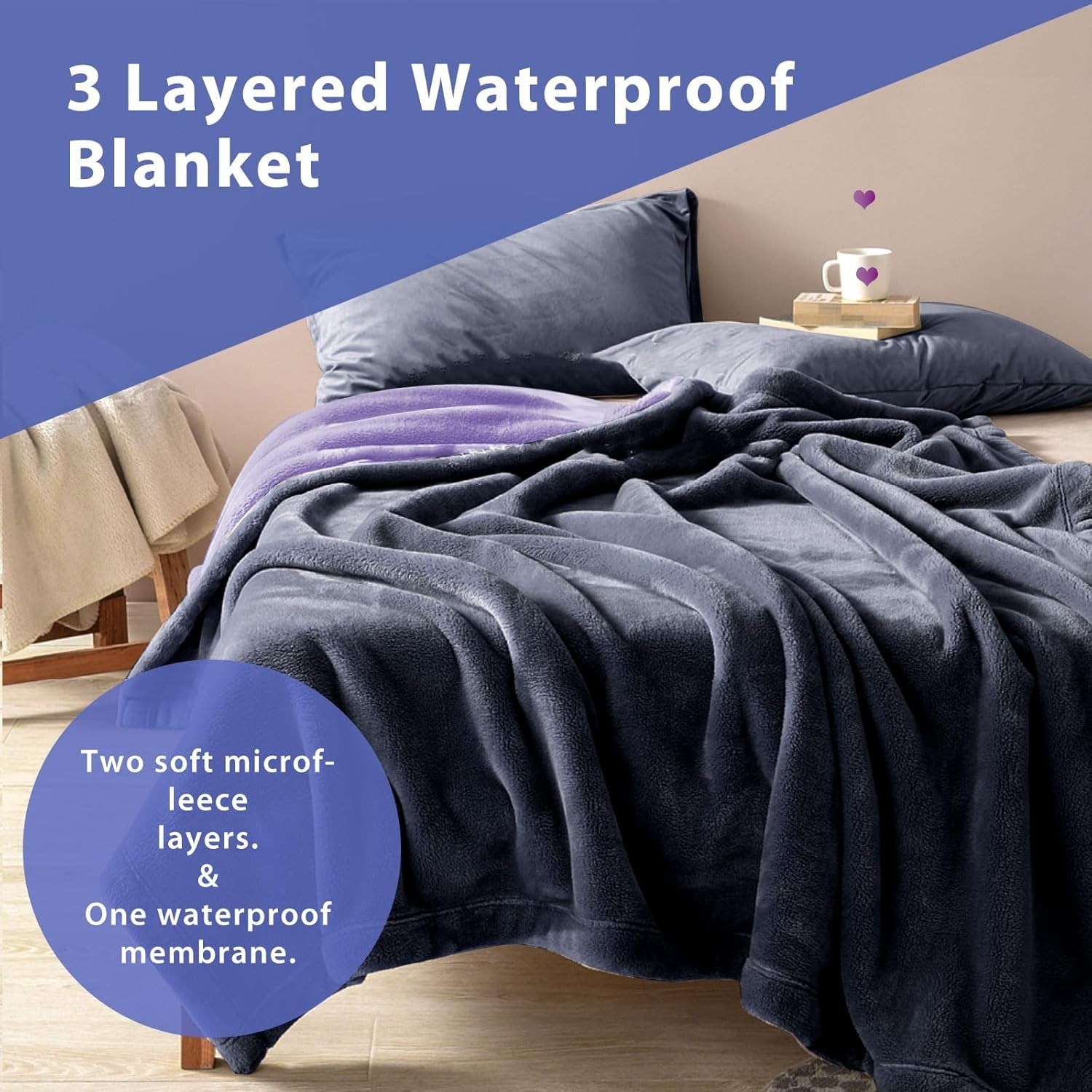 Waterproof Couples Blanket, Stain-Proof Queen Size, Soft & Washable 80"x60 gallery