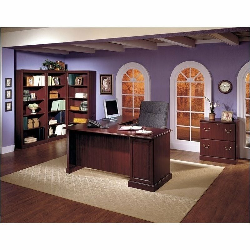 Pemberly Row L-Shape Executive Office Computer Desk in Harvest Cherry gallery