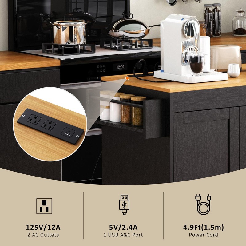 74.8 Inch Kitchen Island with Extendable Dining Table Rolling Storage Cart Power gallery