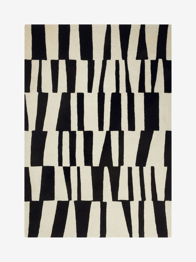 Modern Black White Tufted Wool Rug Abstract Handmade Area Carpet Decor gallery