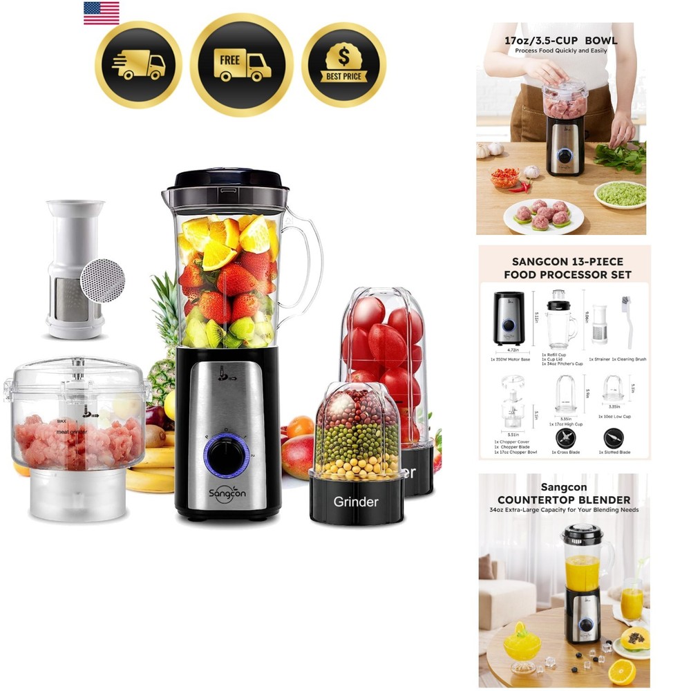 Multi-Function Blender Food Processor Combo for Kitchen Smoothies Juicing