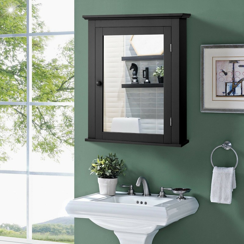 Bathroom Mirror Cabinet Wall Mounted Adjustable Shelf Medicine Black gallery
