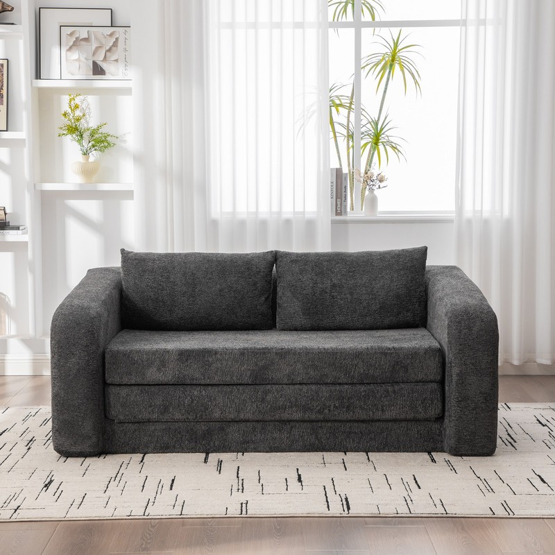 71" 2-in-1 Pull Out Foldable Loveseat Sofa Bed with Armrest & Backrest Pillows gallery