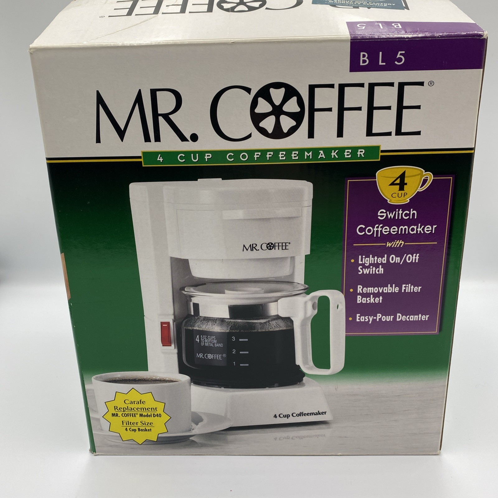 NEW - Vintage Mr. Coffee BL5 Switch Coffee Maker 4 Cup Carafe White 1999 gallery