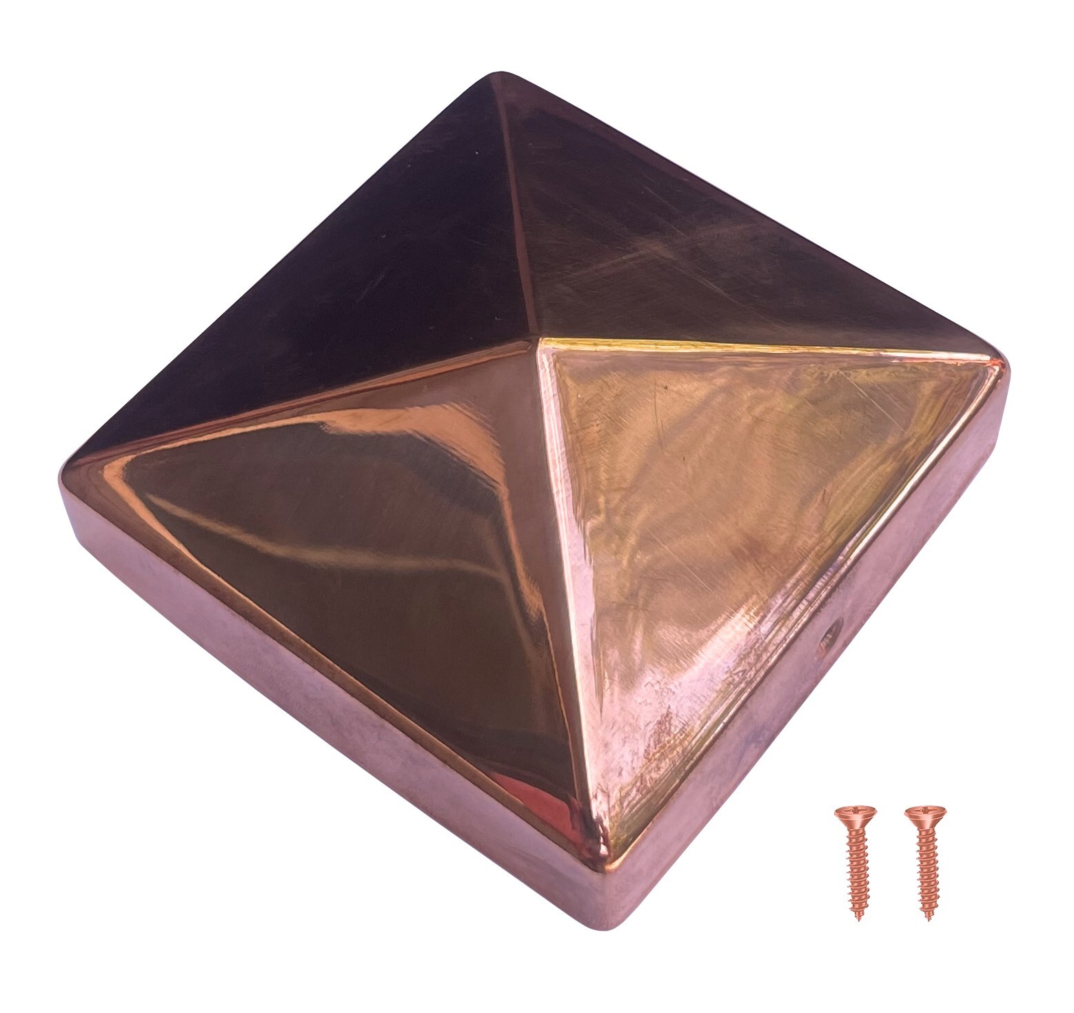 3.5x3.5 Inch Solid Copper Post Cap Fence Post Cap Pyramid Decking Caps w Screws gallery