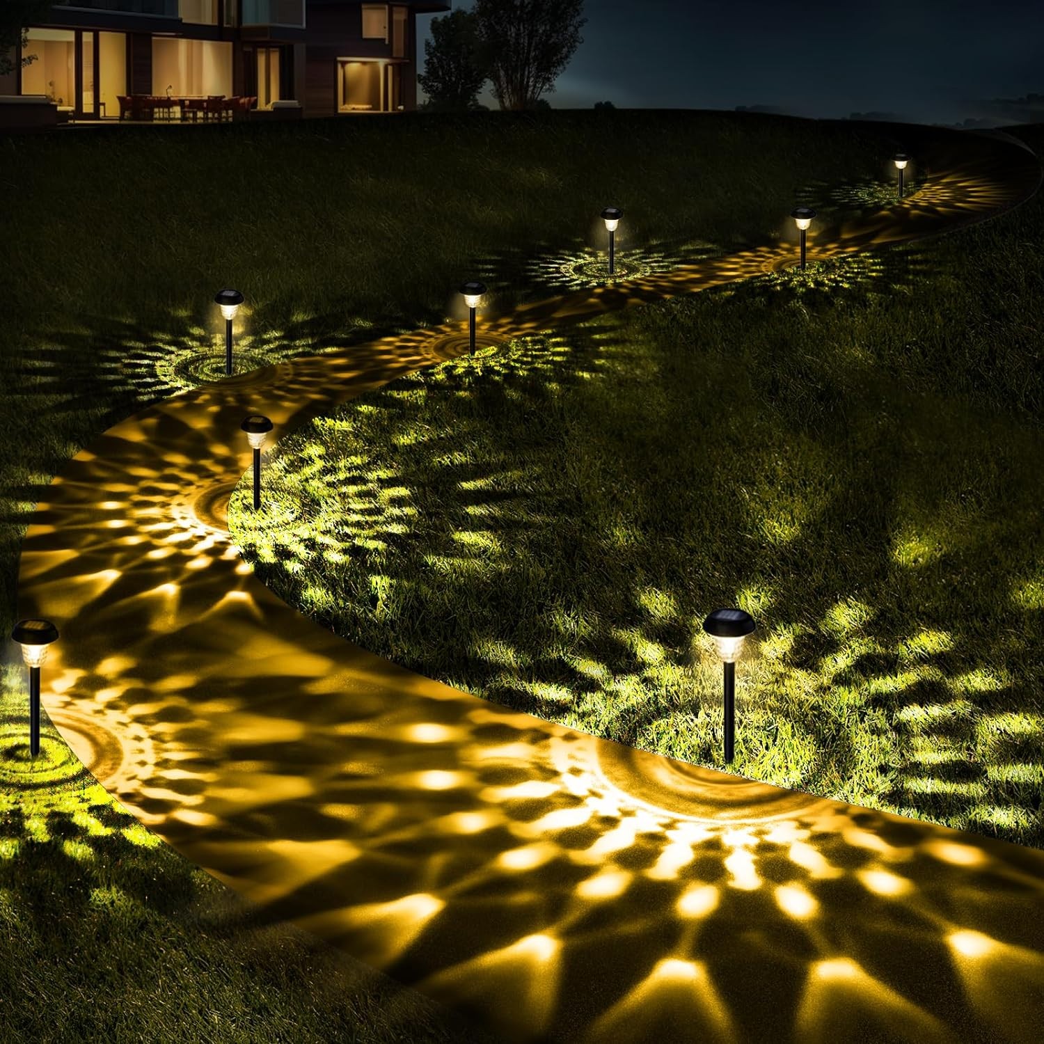 ornesign Ultra Bright Solar Lights Outdoor Waterproof 8 Pack, Warm White - Black gallery