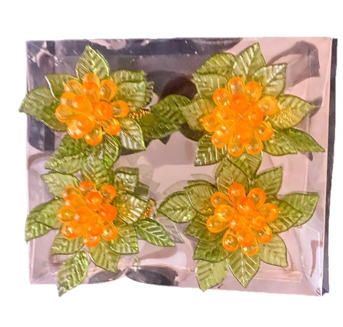 allen + roth 4-Pack Silver Stainless Steel Green Leaves Round Napkin Rings gallery