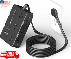Flat Plug Power Strip Surge Protector, 5Ft Ultra Thin Extension Cord with 4 USB