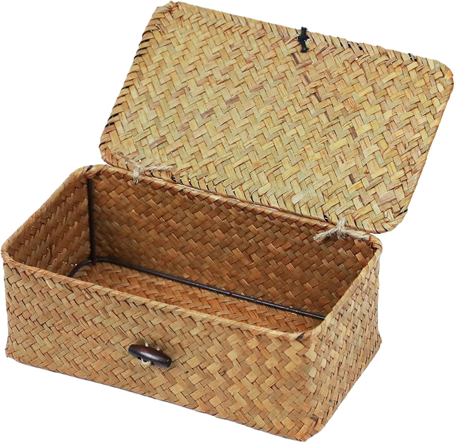 Wicker Storage Basket with Lid, Natural Seagrass Storage Baskets for Organizing gallery