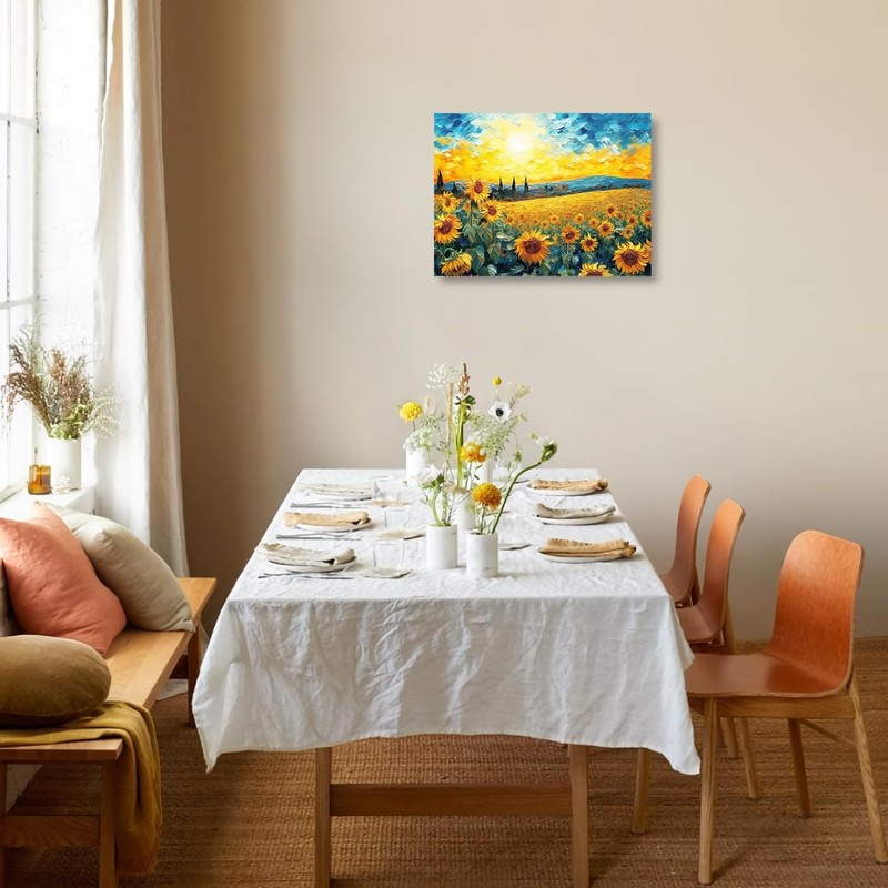 Dazzlewall Sunflower Wall Decor Poster Modern Sunrise Flower Oil Painting Wal... gallery