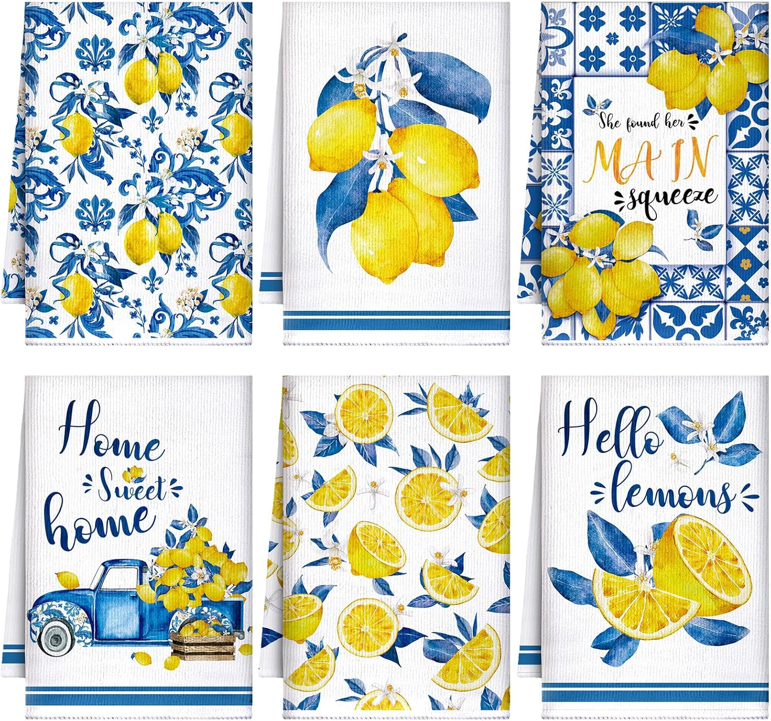 Sratte 6 Pcs Summer Kitchen Towels 24 x 16 Inch Farmhouse Small, Yellow, Blue gallery