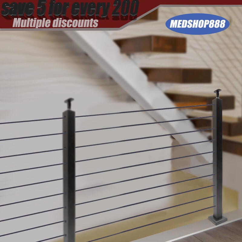 4PCS Cable Railing Posts 36"x2"x2" Adjustable Stainless Steel Pre-drilled Posts gallery