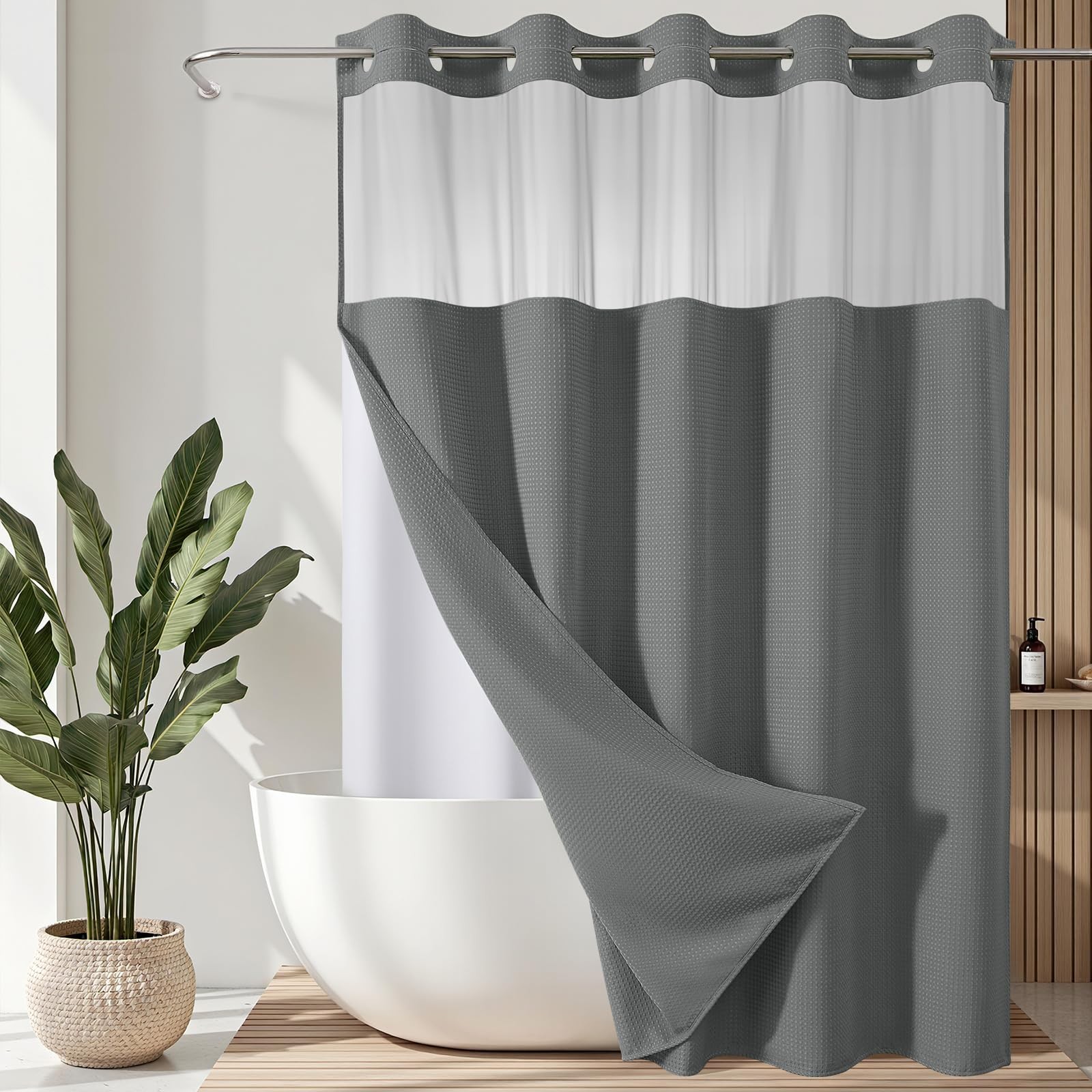 VANZAVANZU Hookless Shower Curtain with Mesh Top and Snap in Waterproof Liner... gallery