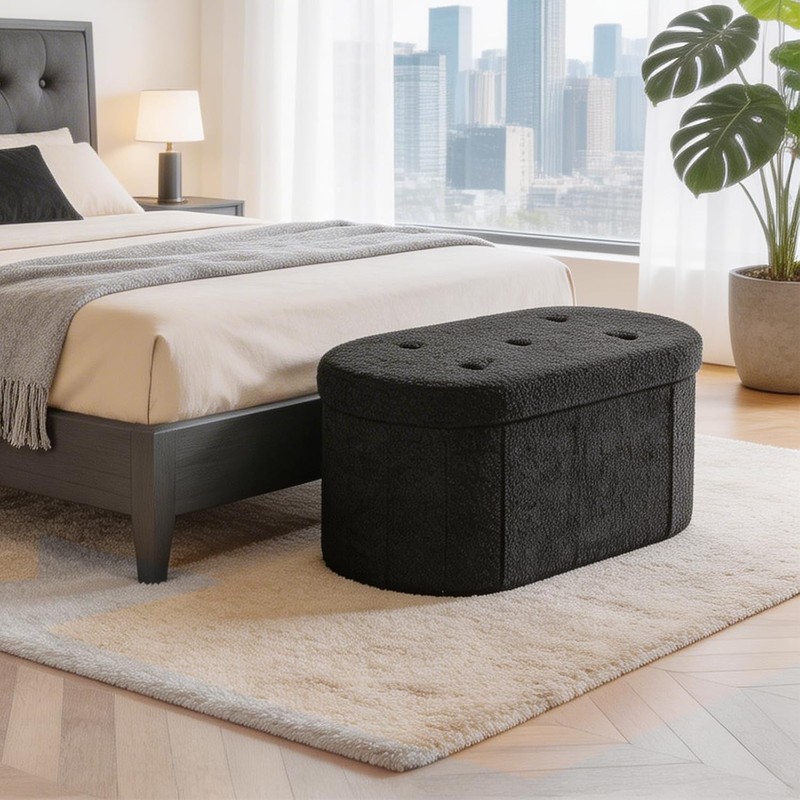 Folding Storage Ottoman Bench Oval Round Ottoman Foot Rest Bench Stool Cushion gallery