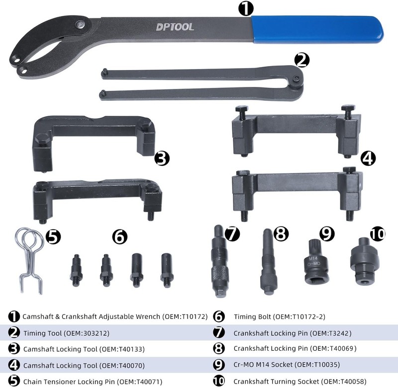 DPTOOL Timing Tool Kit Replacement for Audi VW 2.0 2.4 2.8 3.0T 3.2 16PC KIT gallery