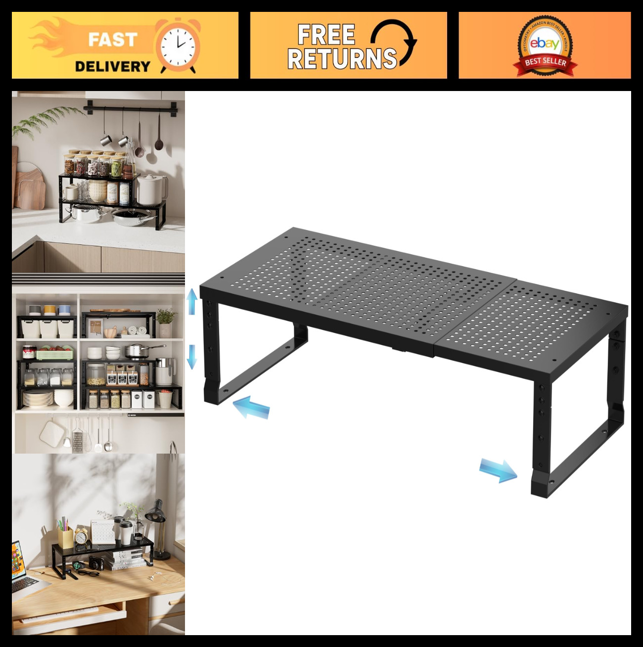 Expandable Spice Rack & Kitchen Organizer - Stackable, Adjustable Shelves for Ca gallery