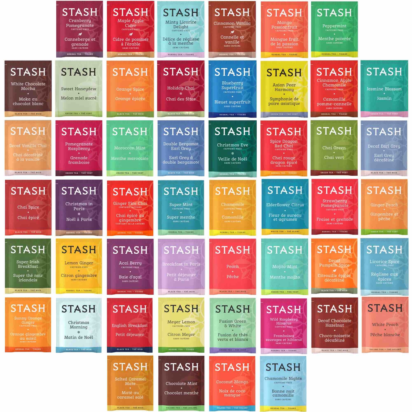 Stash Tea Bags Sampler - Caffeinated, Herbal and Decaf - 50 Ct, 50 Flavors gallery
