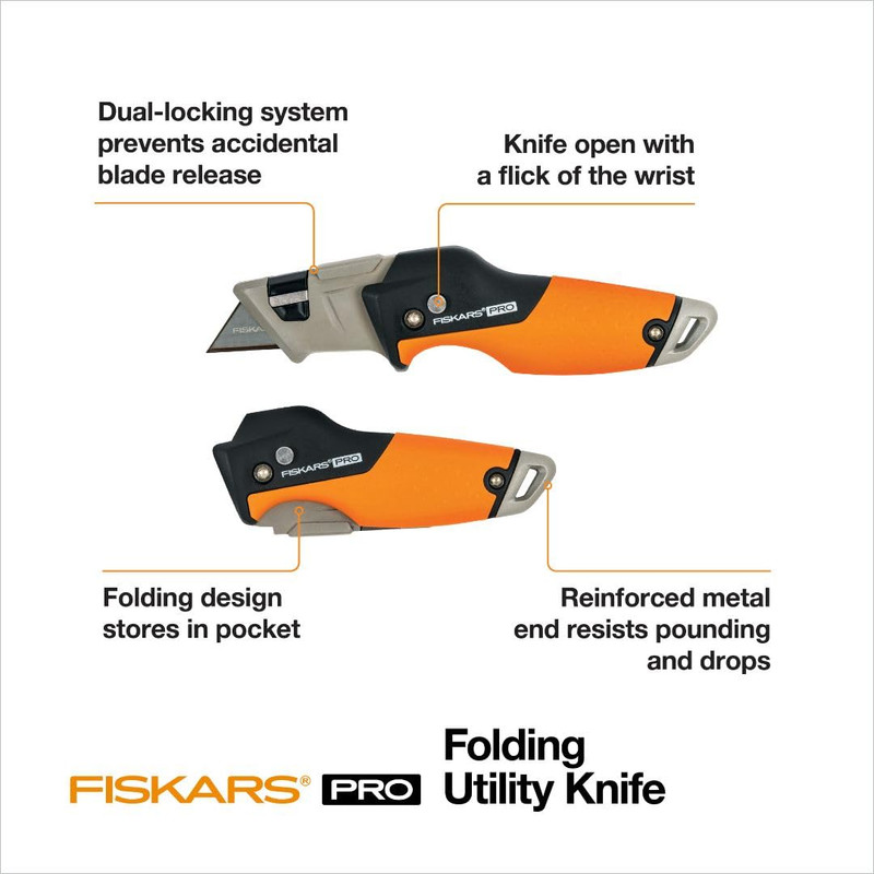Fiskars Pro Retractable Folding Utility Knife, Box Cutter with Long-Lasting Carb gallery