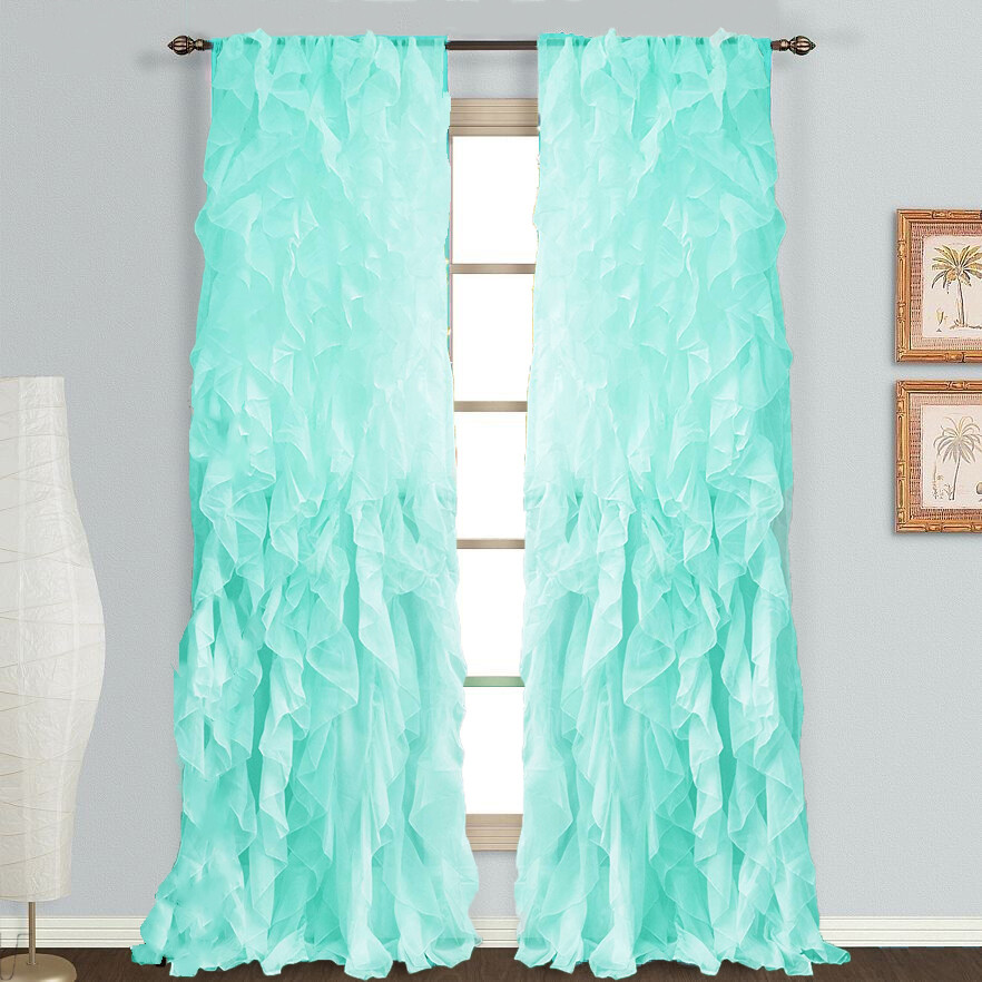 Sea Blue Cascade Shabby Chic Sheer Vertical Ruffled Curtain Panel , Valance gallery