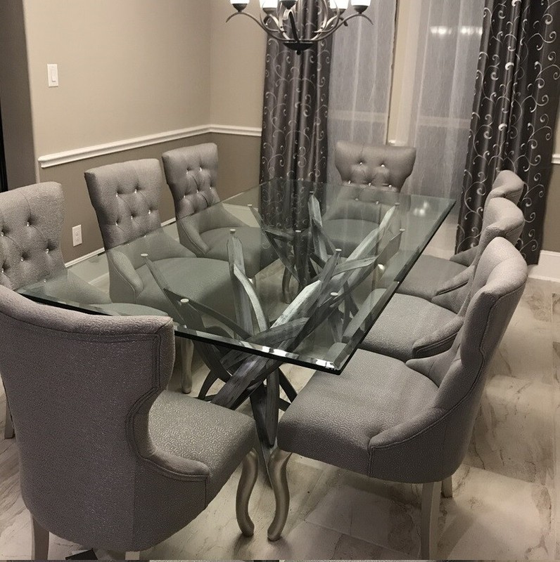 Glass Table Top Rectangle Beveled Polished Clear Tempered Glass Top Dining Table gallery