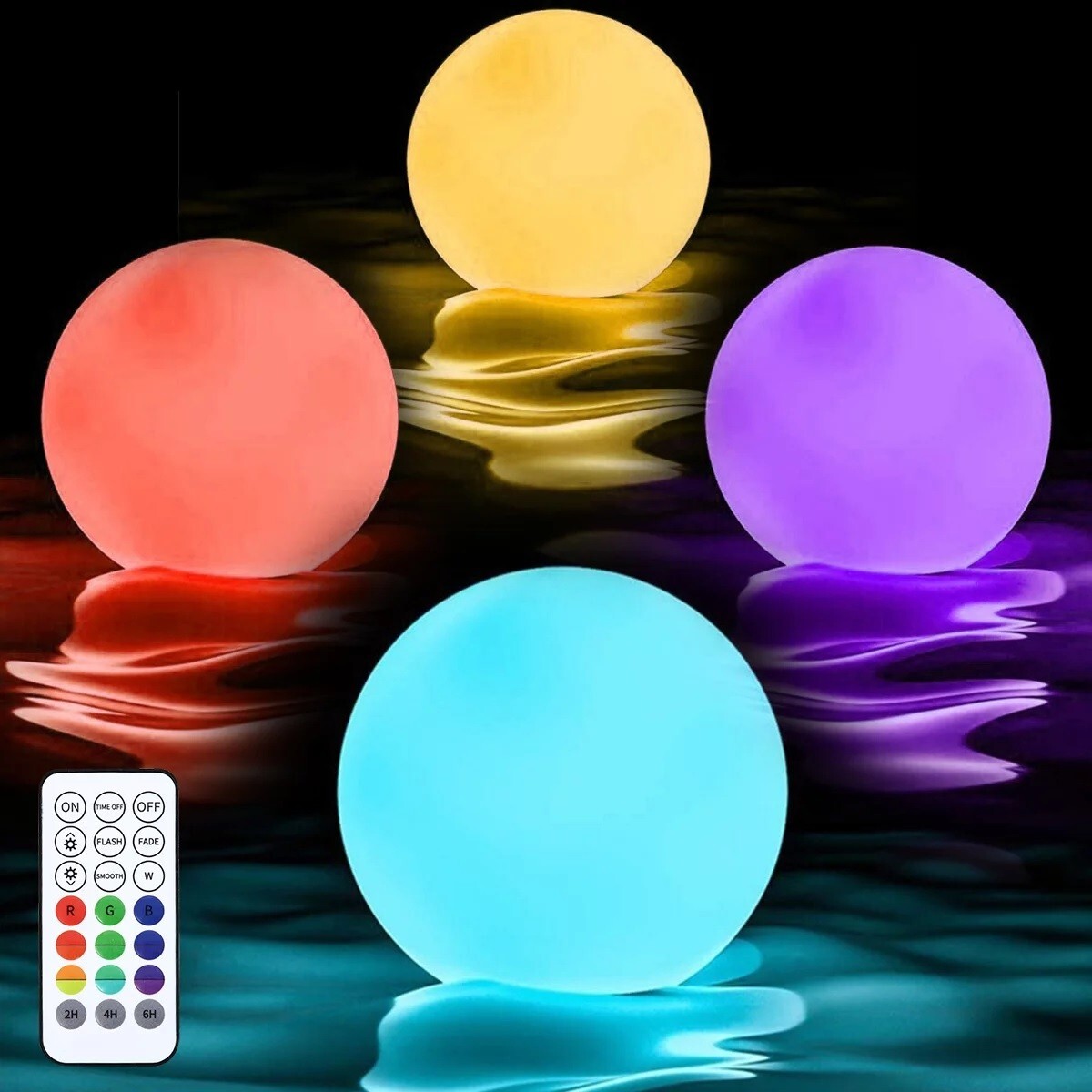 4pc Floating Pool Lights IP68 Waterproof LED Orb Glowing Ball Light Night Lamp gallery
