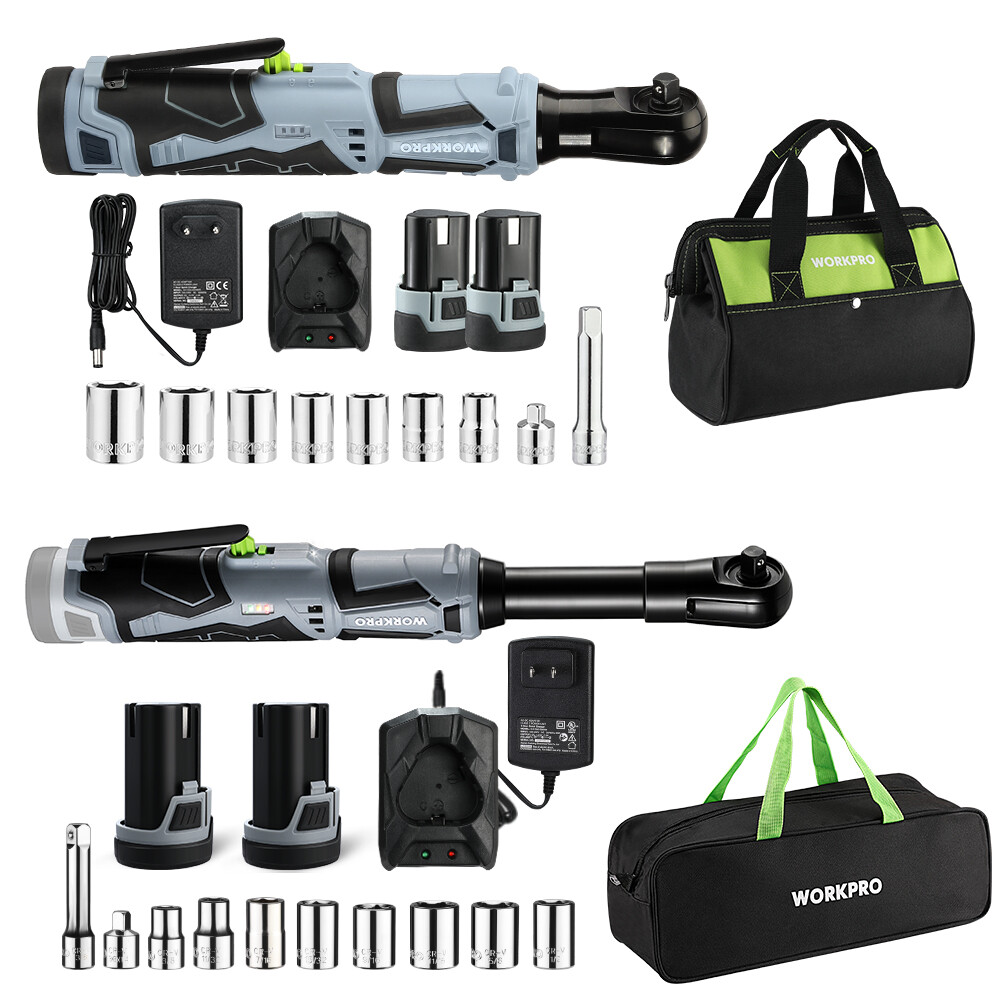 WORKPRO 3/8 Cordless Electric Ratchet Wrench Kit 40Ft-lbs Standard/Extended Head gallery