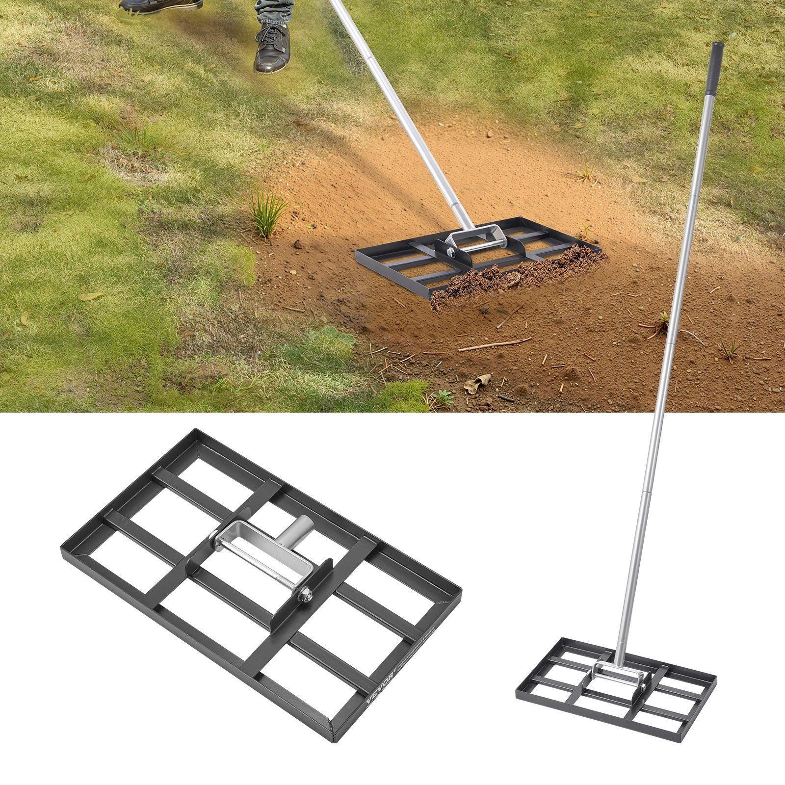Lawn Leveling Rake, 78in Handle 17x10in Plate, 5-Height Adjustable Q235 Steel gallery