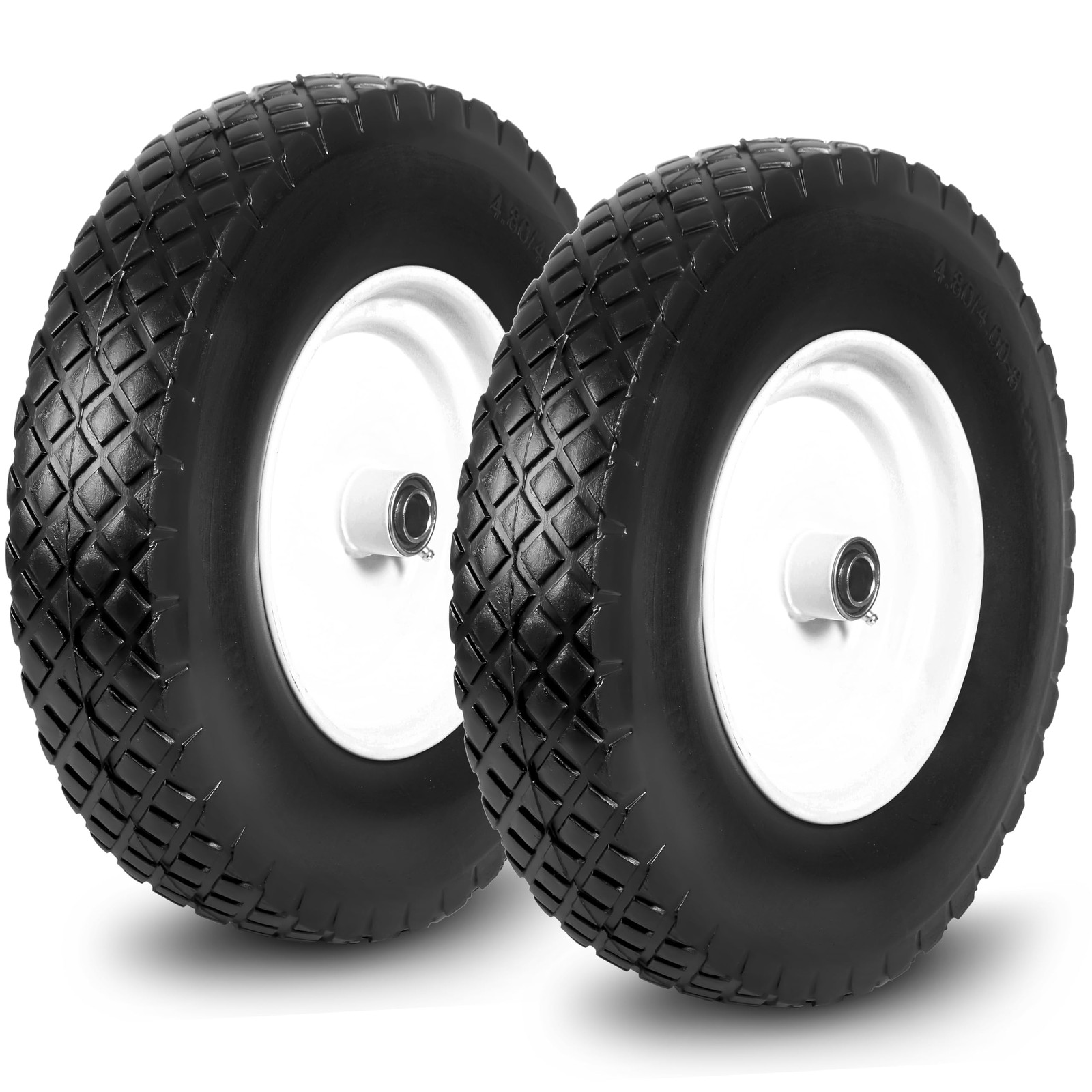 2 PCS 16 Inch Rubber Solid Flat Free Tires and Wheels 4.80/4.00-8 with 3/4'' ... gallery