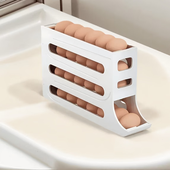 Automatic Rolling Egg Dispenser Organizer for Refrigerator 4-Tier Space-Saving gallery