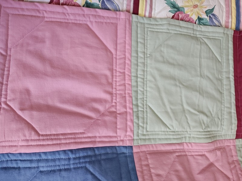 Handmade Quilt Patchwork Reversible Throw Lap Blanket 68”x48” Floral With Tote gallery
