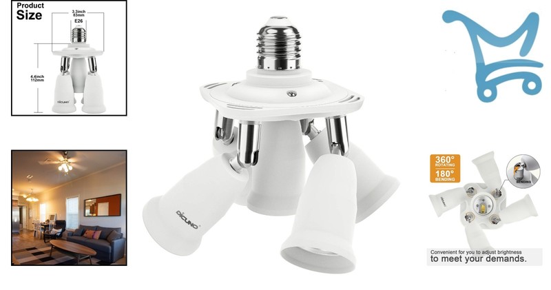 5 in 1 E26 Light Socket Splitter Adapter for LED Bulbs, Adjustable, 300W gallery